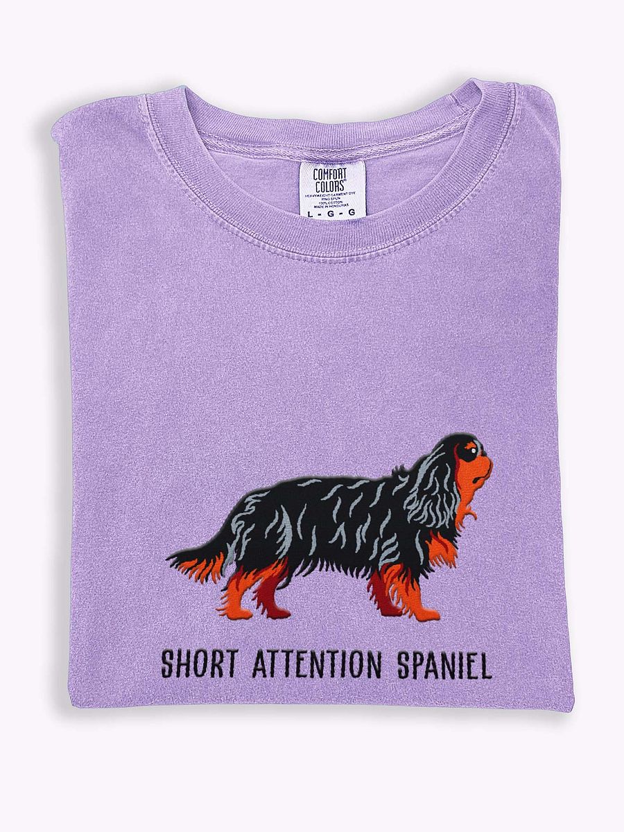 Short Attention Spaniel T-Shirt(Embroidered) of a King Charles Spaniel(Black & Tan) product image (1)