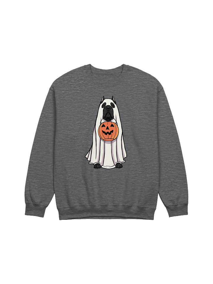 Funny Halloween Cane Corso(Black) Sweatshirt | Funny Cane Corso Wearing a Ghost Costume and Holding a Pumpkin Basket product image (1)