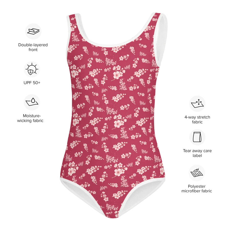 Cherry Blossoms on Magenta Kids One Piece Swimsuit product image (6)