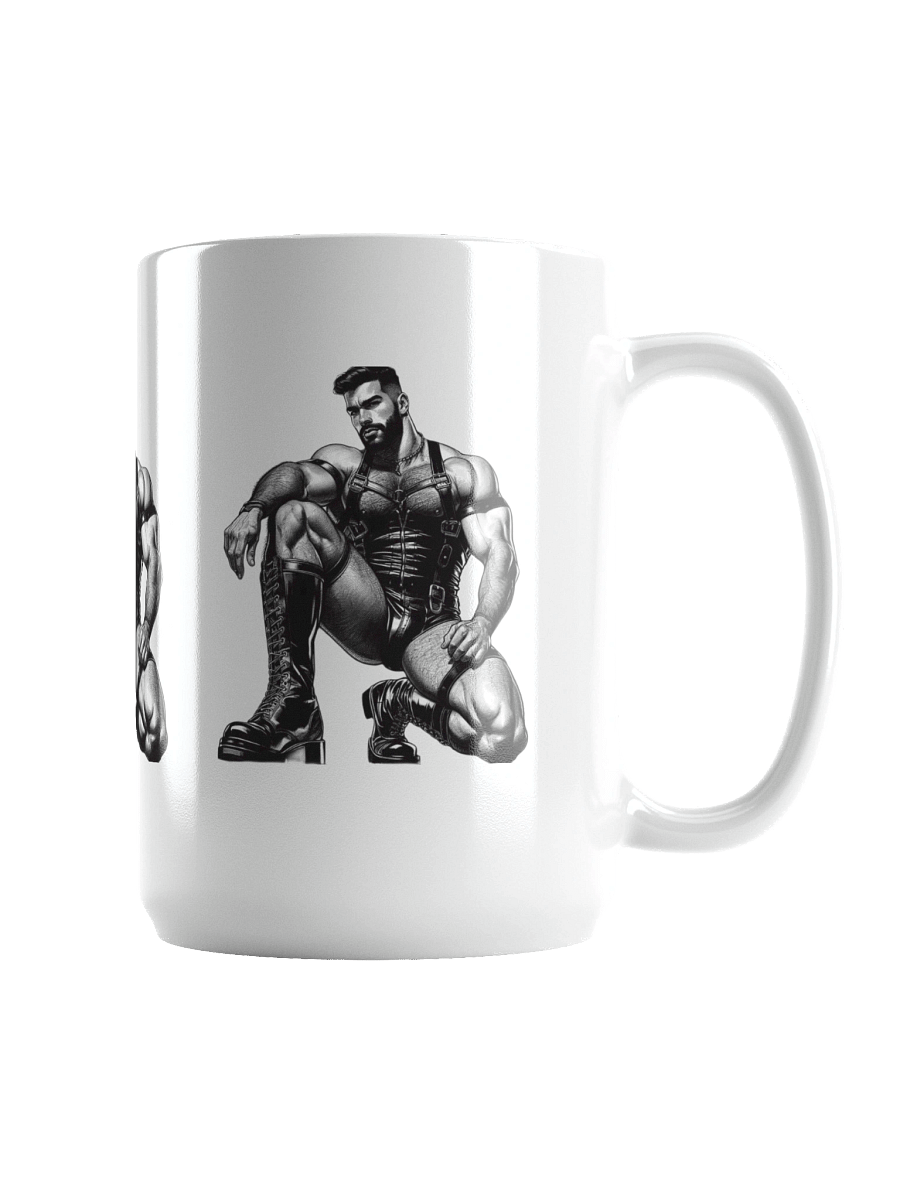 Copy of Gay Leather Top Man Leder Pride Daddy Tom of Finland Tribute Graphic Design White Glossy Mug product image (2)