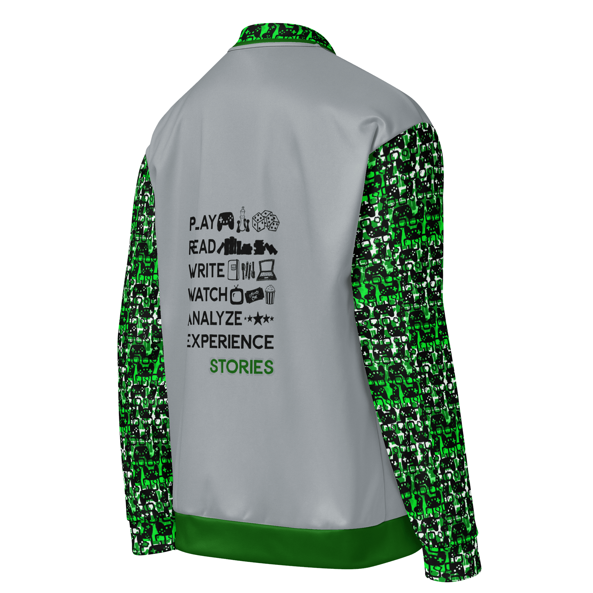 Experience Stories Unisex Bomber Jacket (Green, Gray, and Black) product image (4)