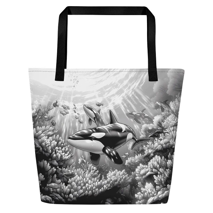 Tote Bag: Captivating Orca Undersea Ocean Lover Black and White Design product image (1)