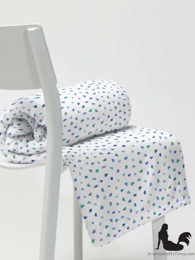 Blue Watercolor Hearts Fleece Throw Blanket product image (4)