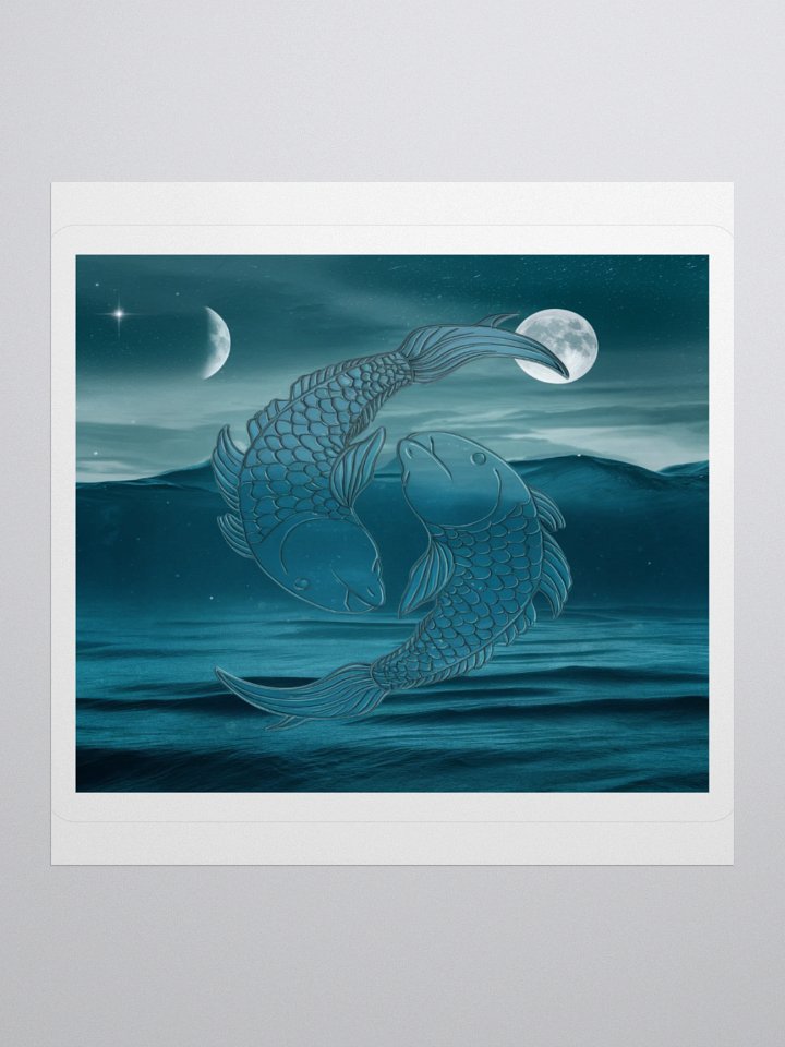 Exclusive Pisces Zodiac Sticker: Celestial Fish in Moonlit Seascape - Perfect for Cars, Laptops, and Astrology Lovers! product image (2)