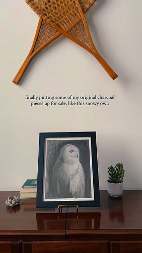 Website is linked in my bio if you’re curious - or share to someone who appreciates charcoal and snowy owls. 🤍