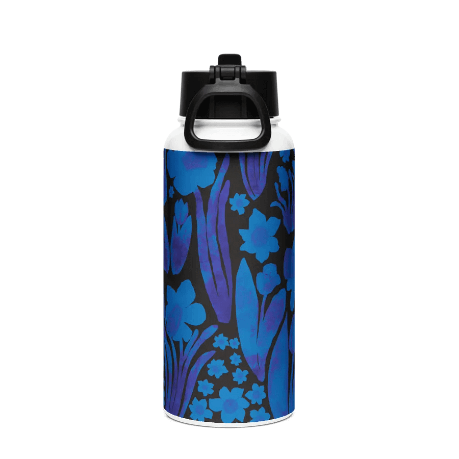 Spring Garden | Stainless Steel Water Bottle with a Straw Lid | Royal Blue on Black product image (2)