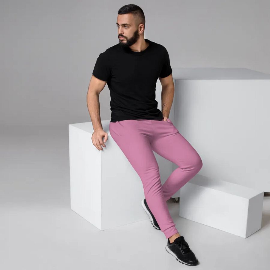 Plain Medium Carnation Pink True Summer Recycled Polyester Premium Men's Joggers by Treasure Pie product image (3)