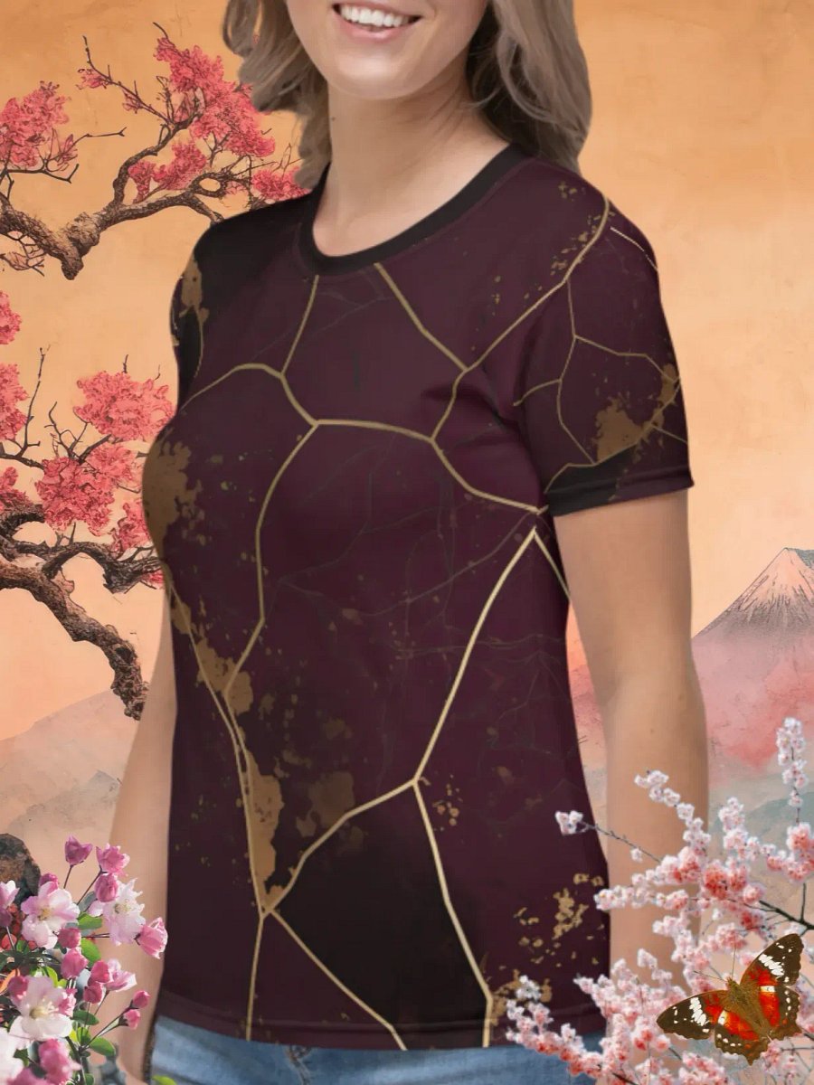 Plum & Gold Kintsugi Print T-Shirt product image (2)