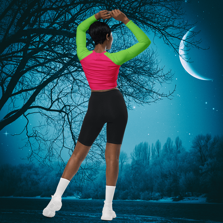 SPOOKY JOOCE Long Sleeve Crop Top - Hot Pink/Green product image (2)