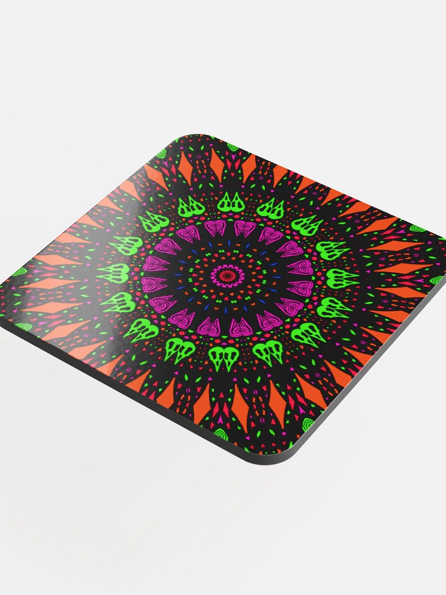 Twisted Trippy Kaleidoscope Cork-Back Coaster, Colorful Creepy Strange Skulls Art product image (1)