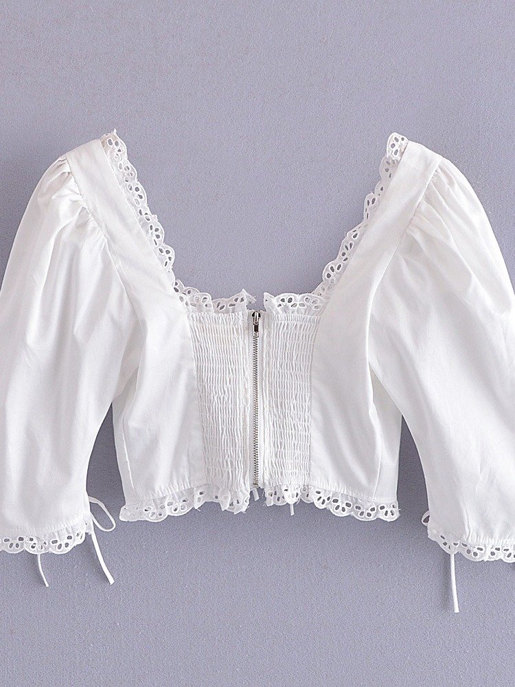 Short Short Sleeve Square Neck Drawstring Blouse product image (4)
