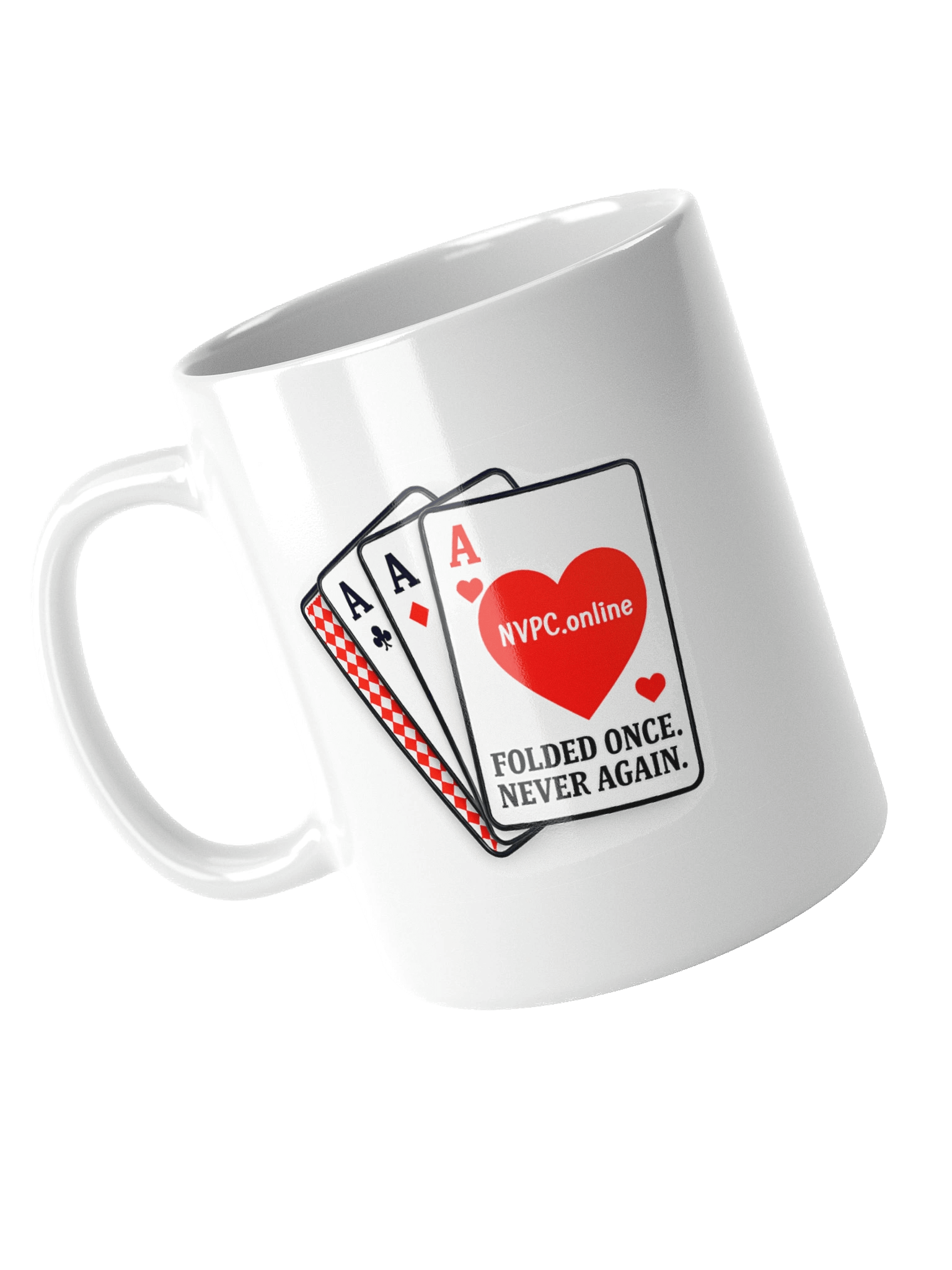 White "Folded Once - Never Again" Mug - Red Heart Edition product image (4)