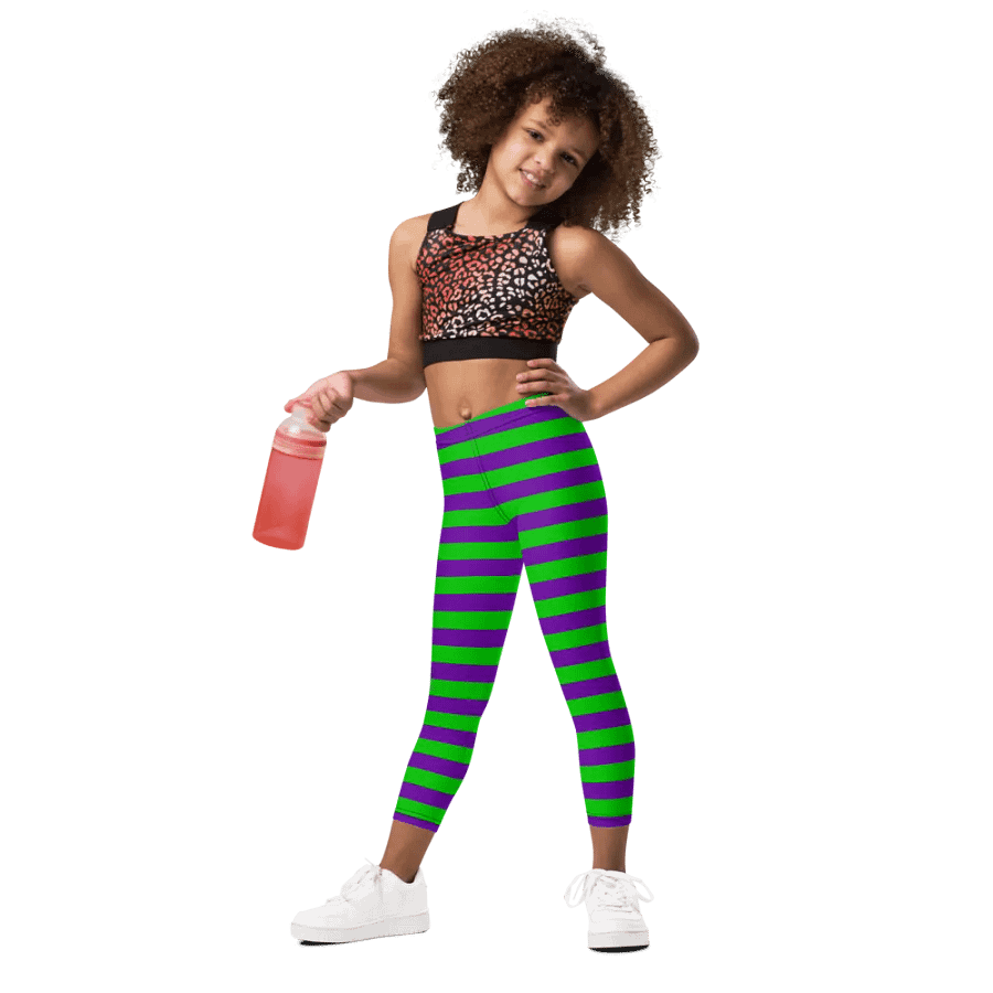 Striped Purple and Green Kids Leggings product image (1)