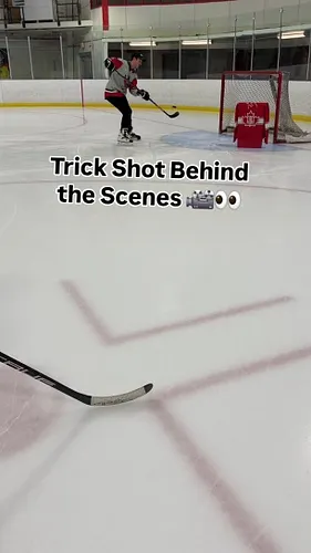 I thought this would take way longer than it did, and definitely didn't think it would go bardown 😂 #hockey #trickshot