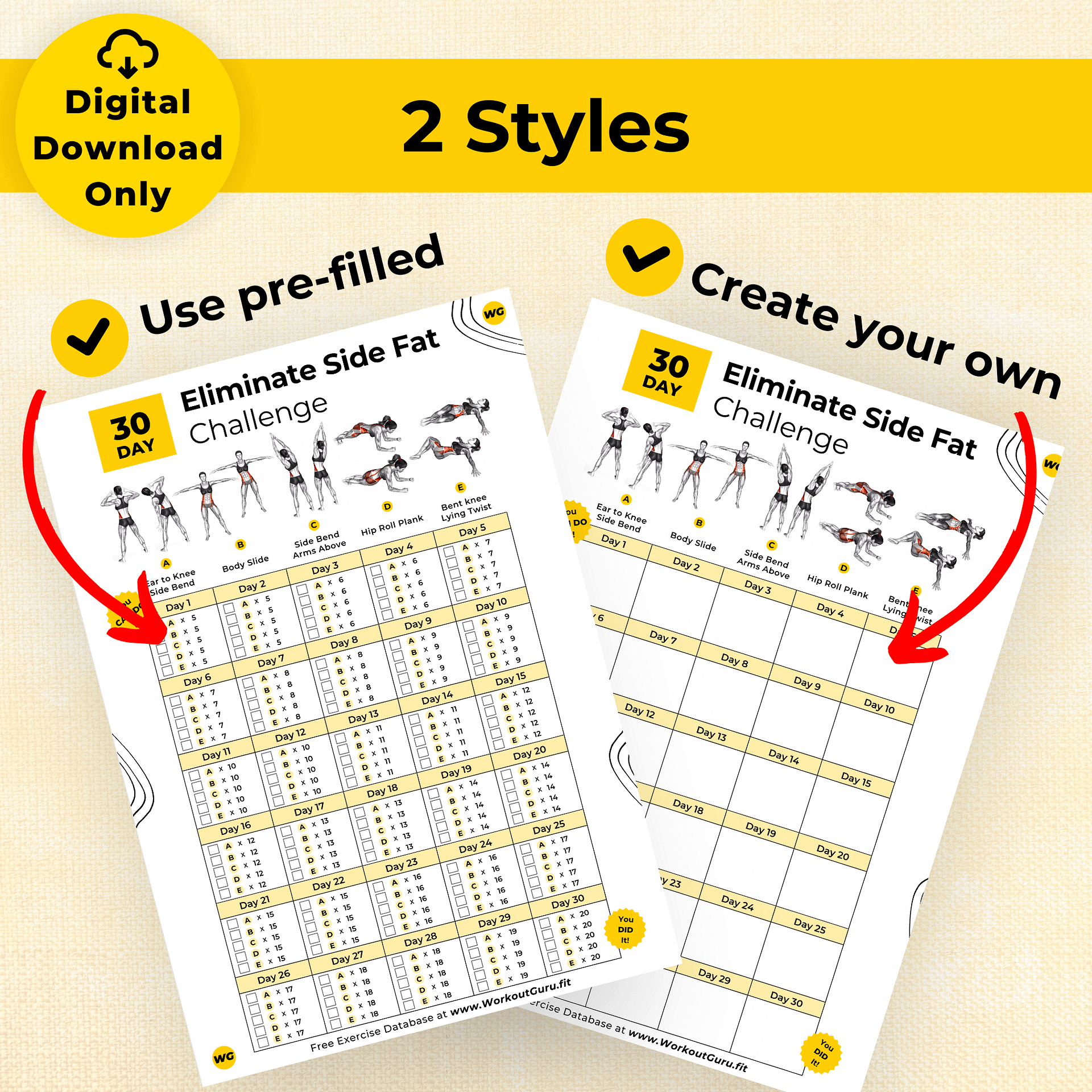 30 Day Eliminate Side Fat Challenge - Printable Workout Tracker product image (6)