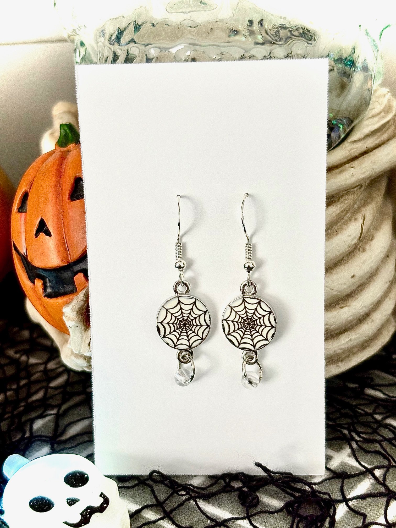 MFD-00243 | Spooky Spiderweb Earrings 🕷️✨ | Handmade Halloween Jewelry by Monique Faella Designs™ product image (1)
