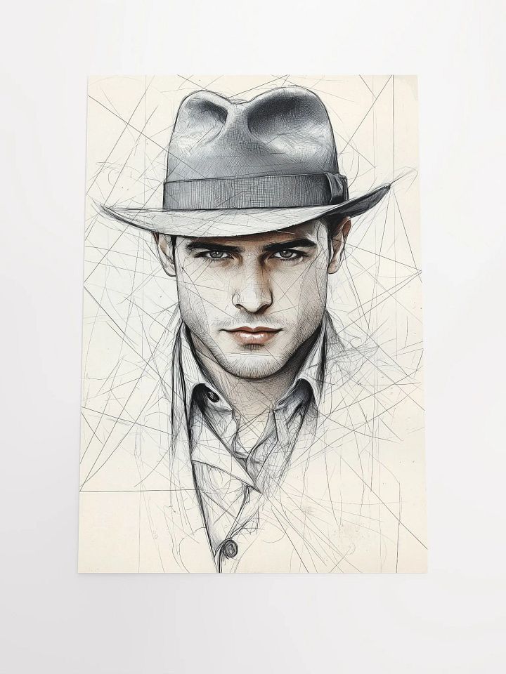Brooding Fedora: Intense Line Art Portrait of a Mysterious Man product image (1)