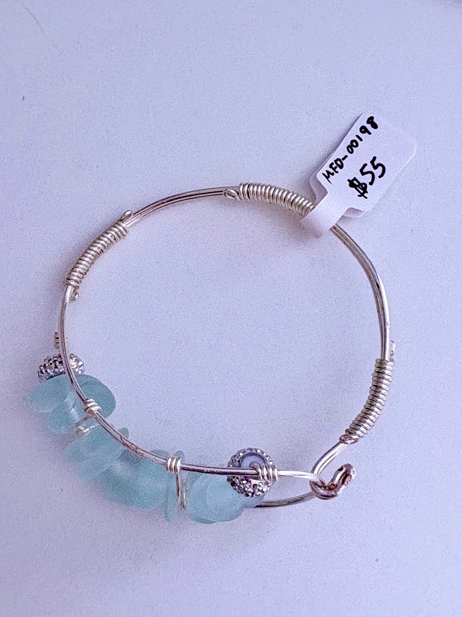 Seafoam Pebble Tide Bracelet | Wire-Wrapped Sea Glass | Handmade 6.75" Coastal Charm by Monique Faella Designs™ | MFD-00198 product image (6)