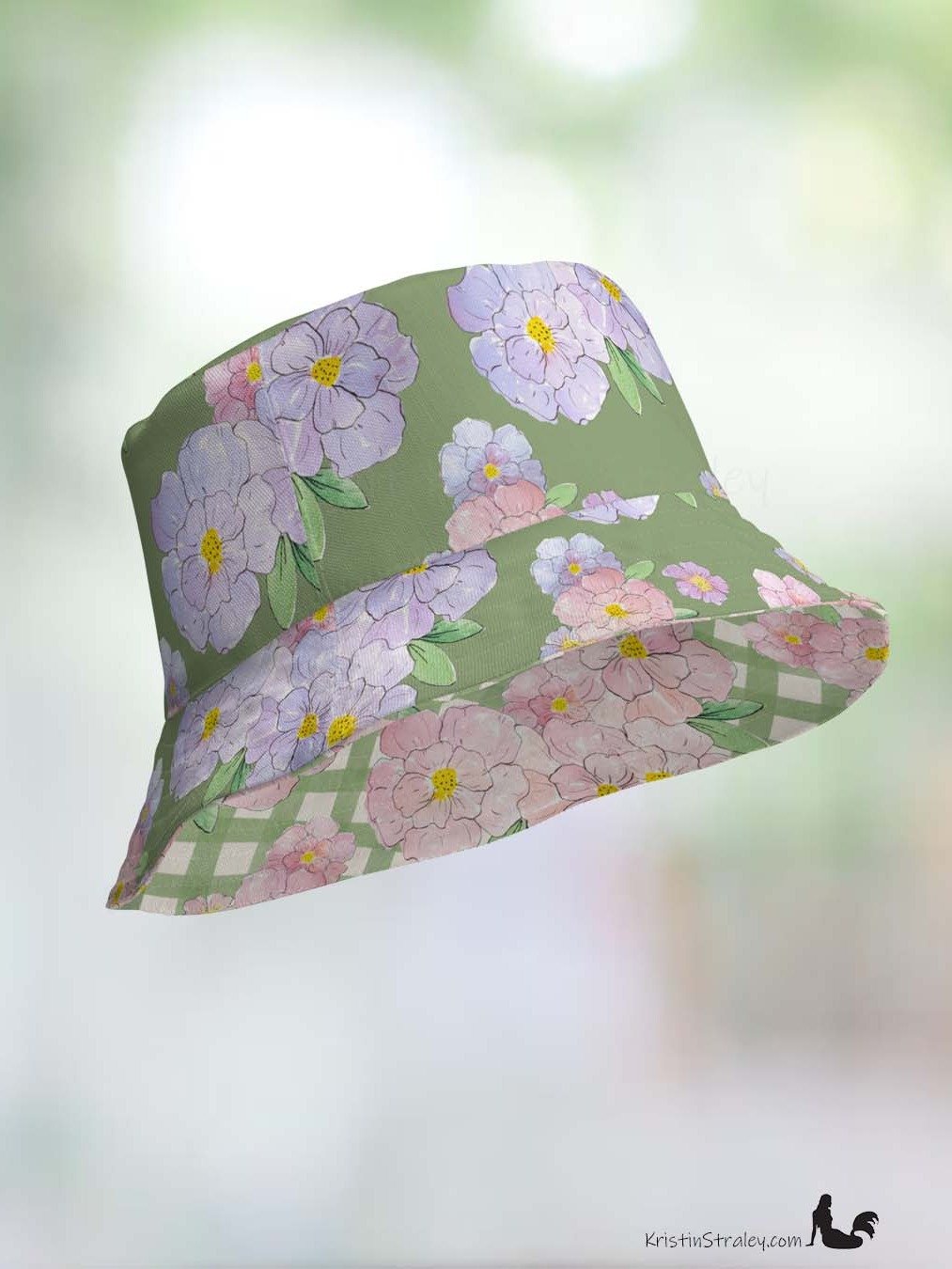 Pink Flowers on Gingham and Green Reversible Bucket Hat product image (8)
