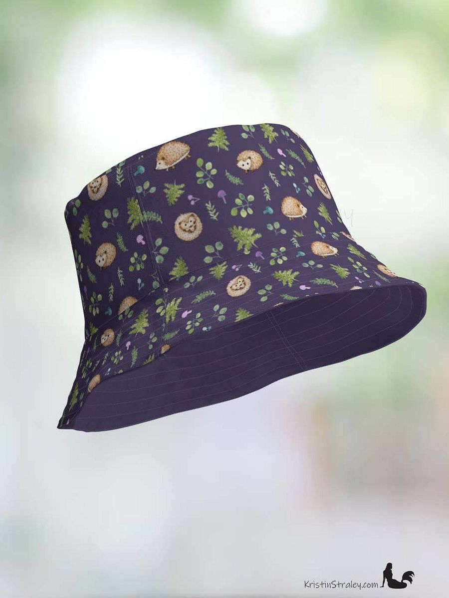 Hedgehogs Reversible Bucket Hat in Hedgehogs on Plum and Solid Plum product image (12)