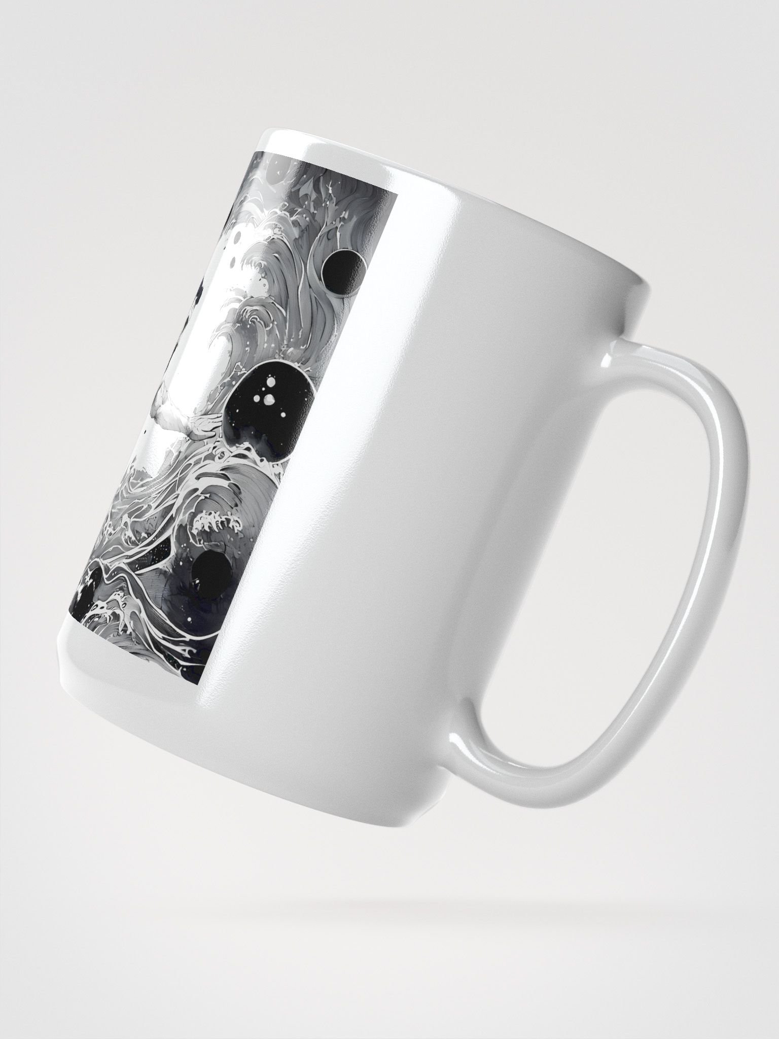Monochrome Maritime Adventure: Black & White Waves Glossy Mug product image (2)