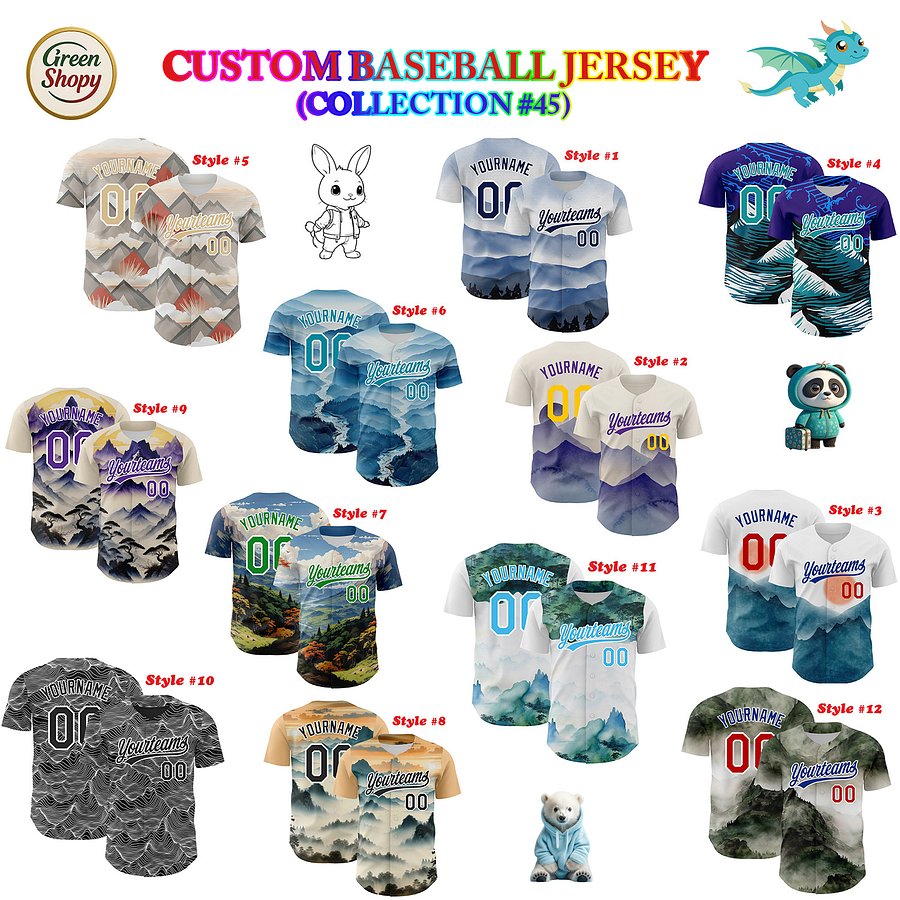 Authentic Baseball Jersey, Custom Baseball Jersey, Personalized Sport Jersey, Colorful, Number, 3D Mountains product image (181)