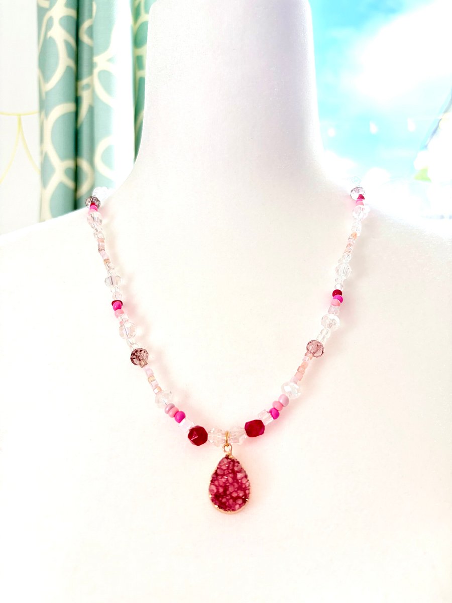 Beach Rose Druzy Pendant Necklace | Handmade Glass Beaded Jewelry | Monique Faella Designs™ | MFD-00186 product image (4)