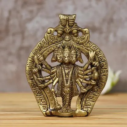 eCraftIndia Panchmukhi Lord Hanuman Brass Idol Statue Decorative Showpiece - 12 cm (Brass, Gold, Brown) product image (1)