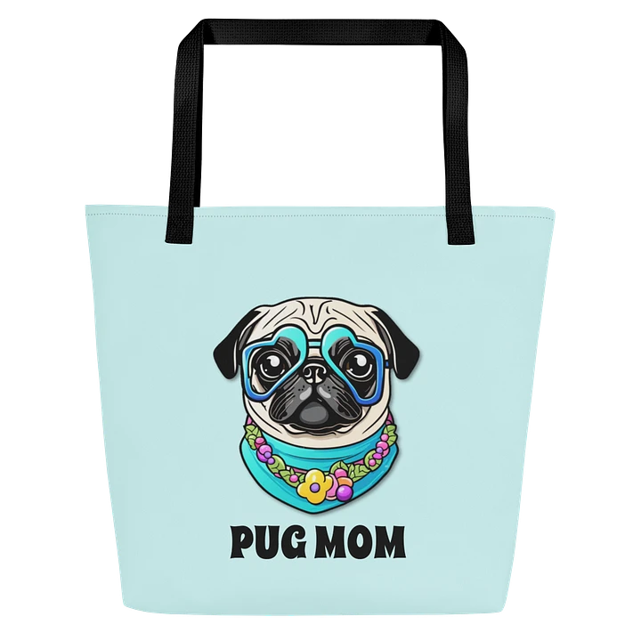 Retro Pug Mom Tote Bag With Pocket - Blue product image (2)