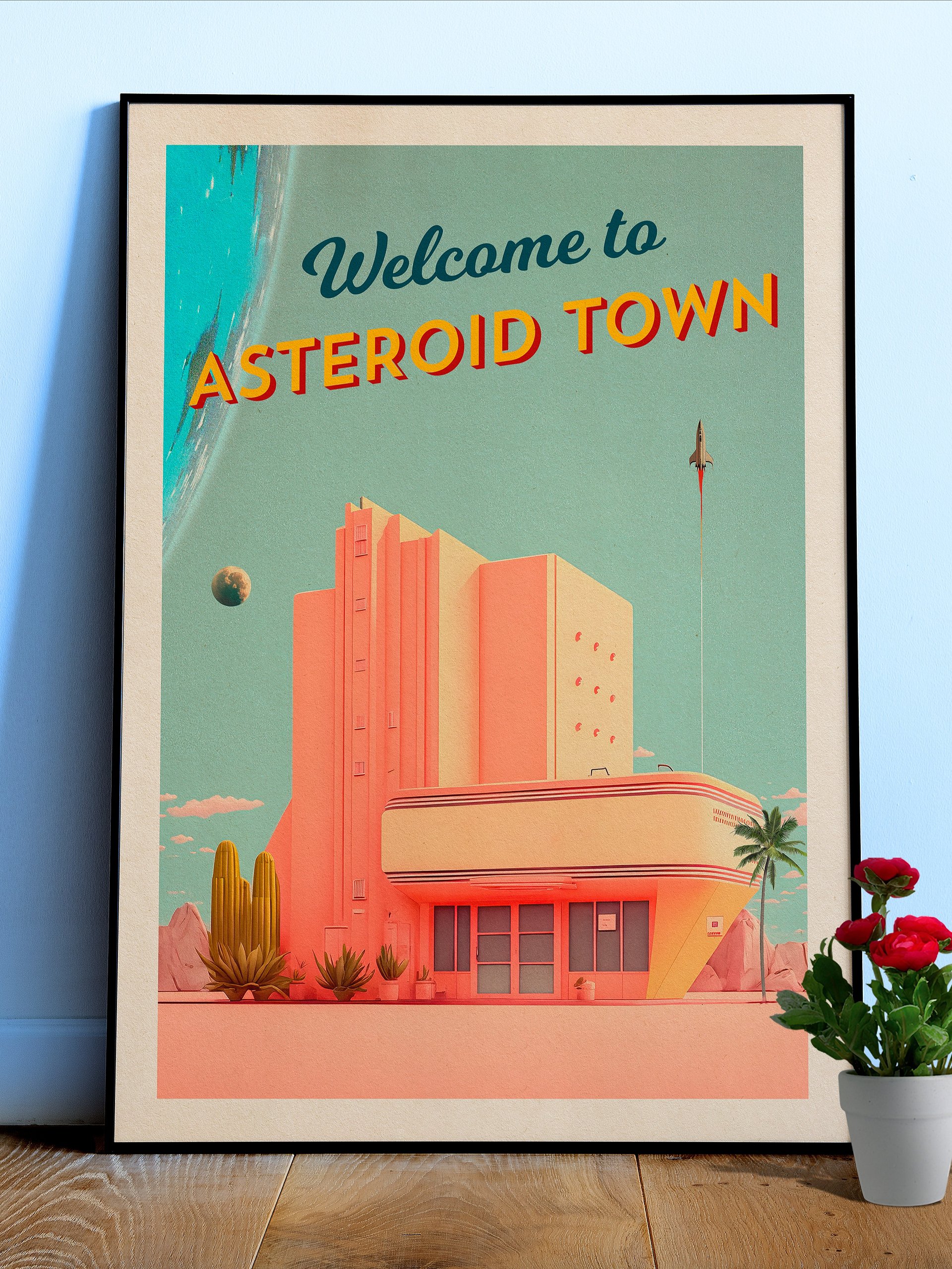 Welcome to Asteroid Town! — Vintage space poster, retro space art, propaganda poster, retrofuturism art, retro sci-fi print product image (1)