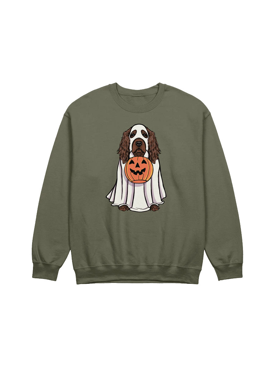 Funny Halloween Cocker Spaniel(Liver) Sweatshirt | Funny Cocker Spaniel Wearing a Ghost Costume and Holding a Pumpkin Basket product image (17)