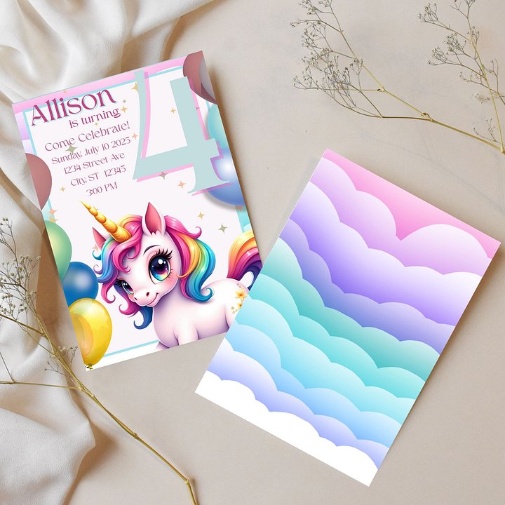 Unicorn Invitation Unicorn Cloud Day, Unicorn Invitation Template, Unicorn Invite Downloadable, Unicorn Birthday Digital Invitation product image (2)