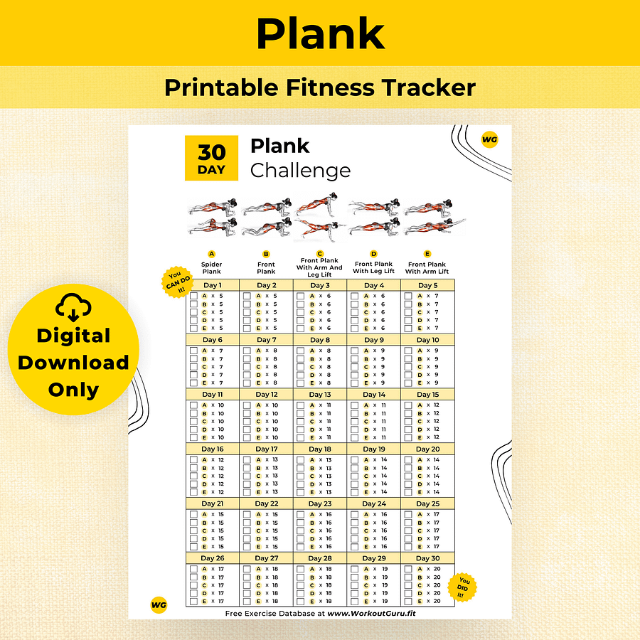 30 Day Plank Challenge - Printable Workout Tracker product image (1)