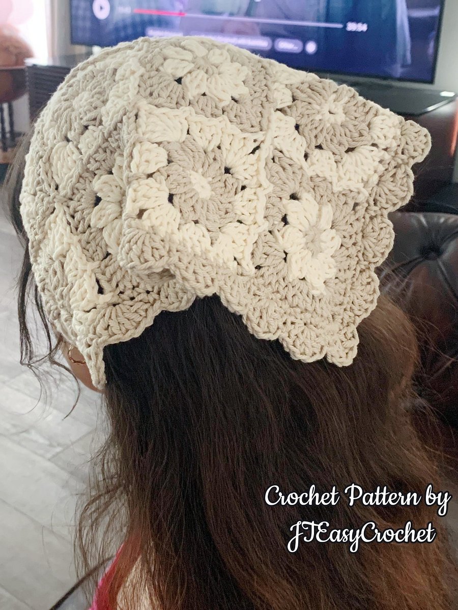 Flower Granny Square Bandana Easy Crochet Pattern Retro Lace Kerchief product image (4)