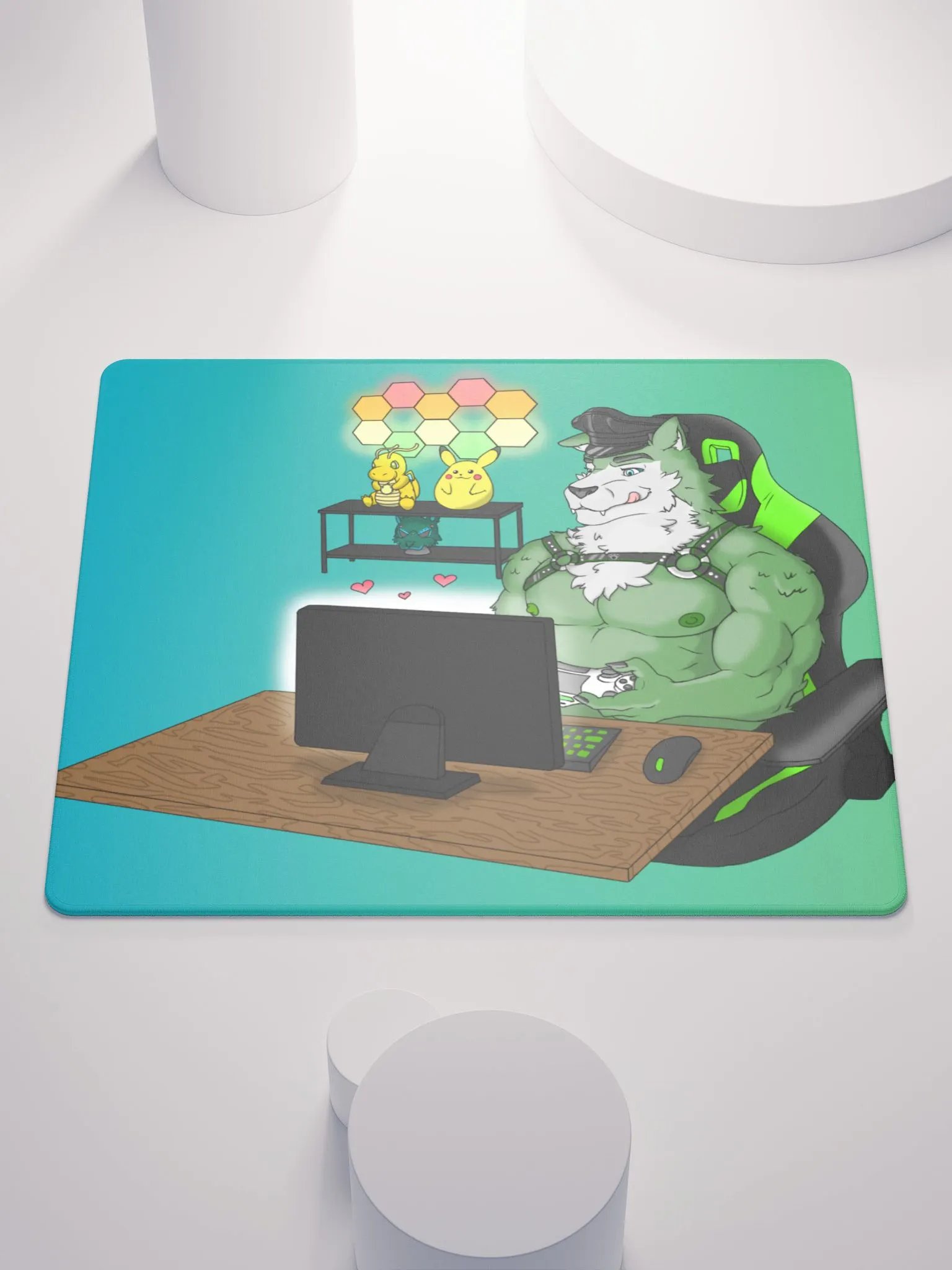 Cozy Wolf Dad Gaming Mouse Pad (Green / Left) product image (1)