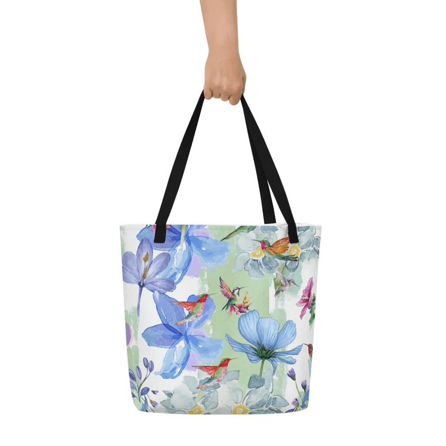 Big printed tote bag with hummingbird design product image (6)