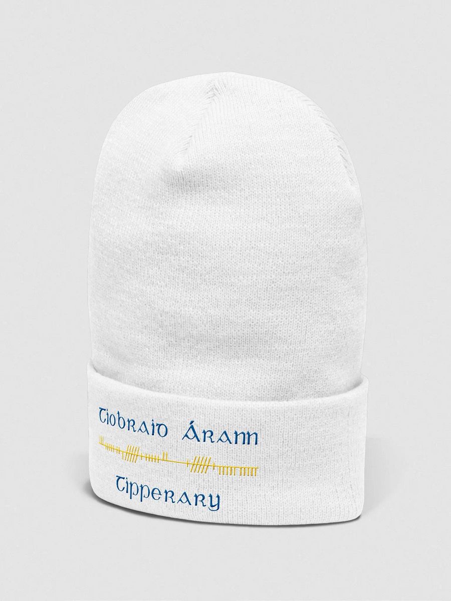 Tipperary/Tiobraid Árann Orthodox style Ogham, blue and gold, embroidered Cuffed Beanie product image (8)