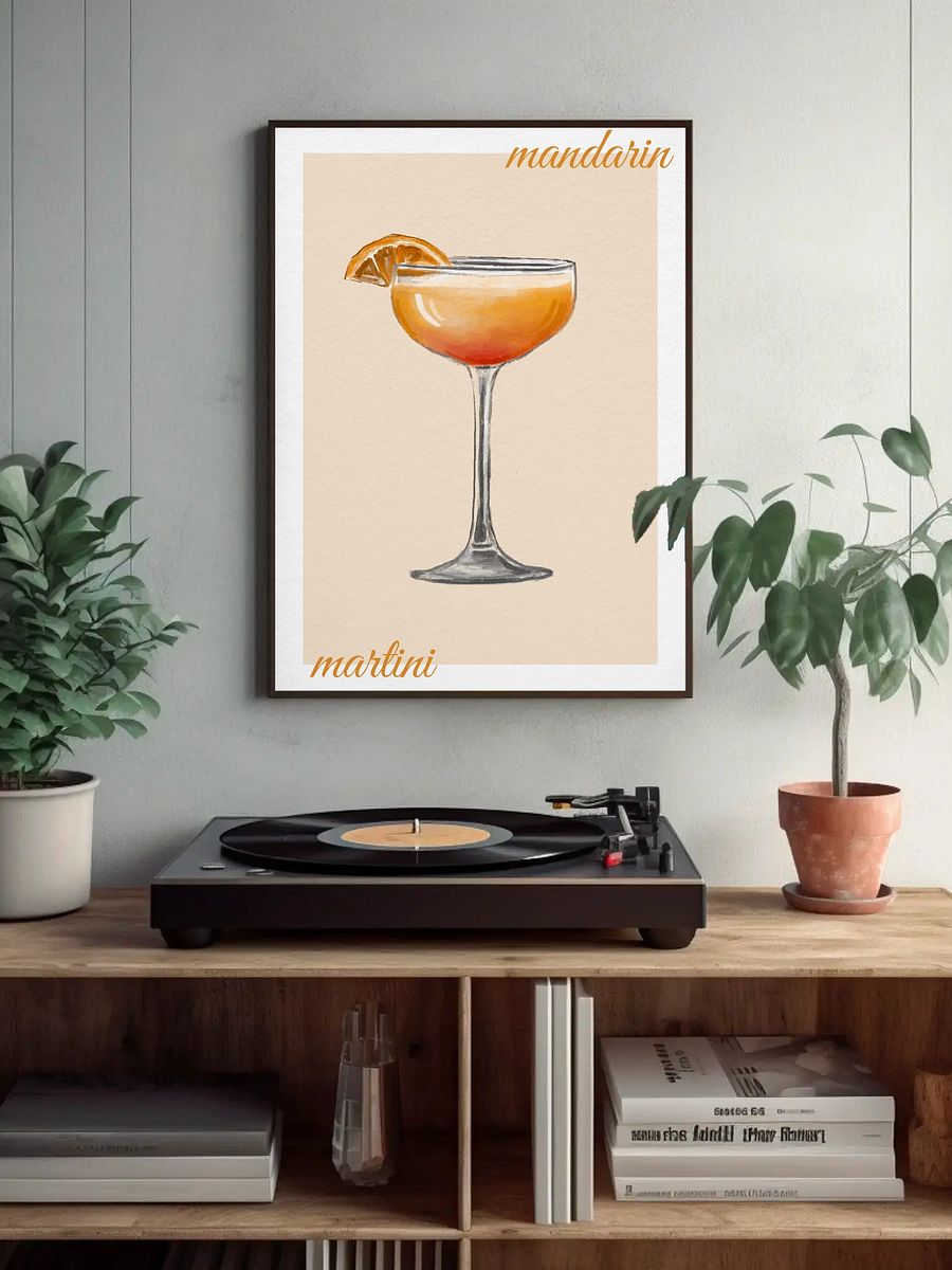Mandarin Martini Cocktail Art Print - Watercolor Drink Illustration, Modern Bar Decor, Vibrant Kitchen Wall Art, Martini Lover Gift product image (4)