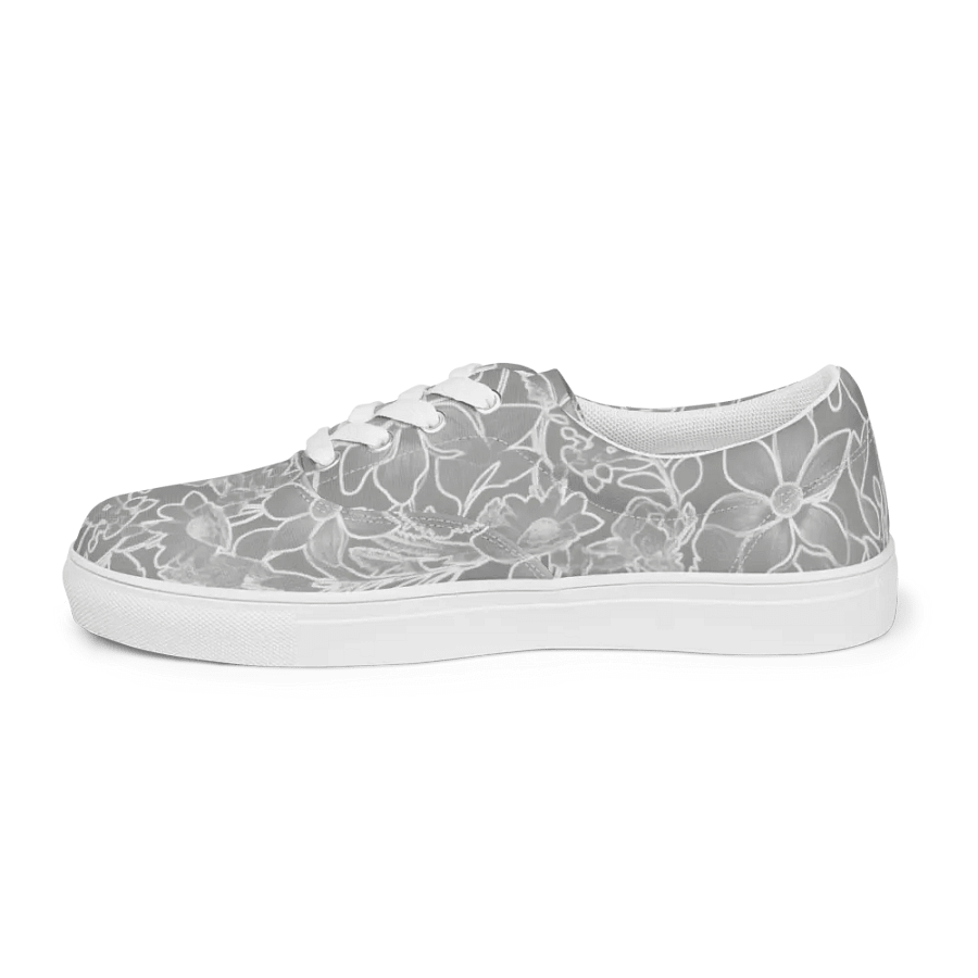 Line art Gray and White Floral/Women's Lace-Up Canvas Shoes by Allcolor product image (4)