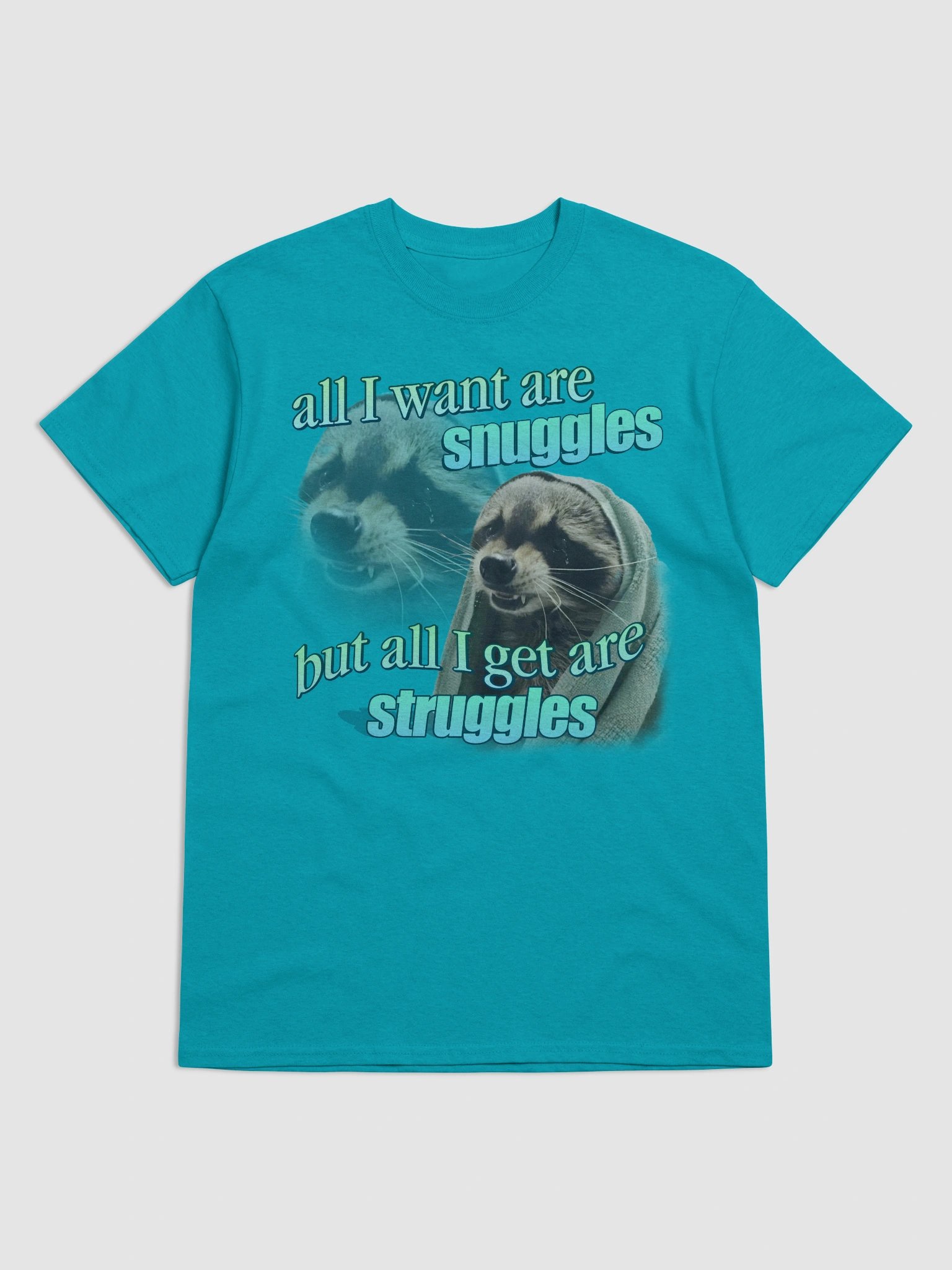 All I want are snuggles but all I get are struggles raccoon T-shirt product image (1)