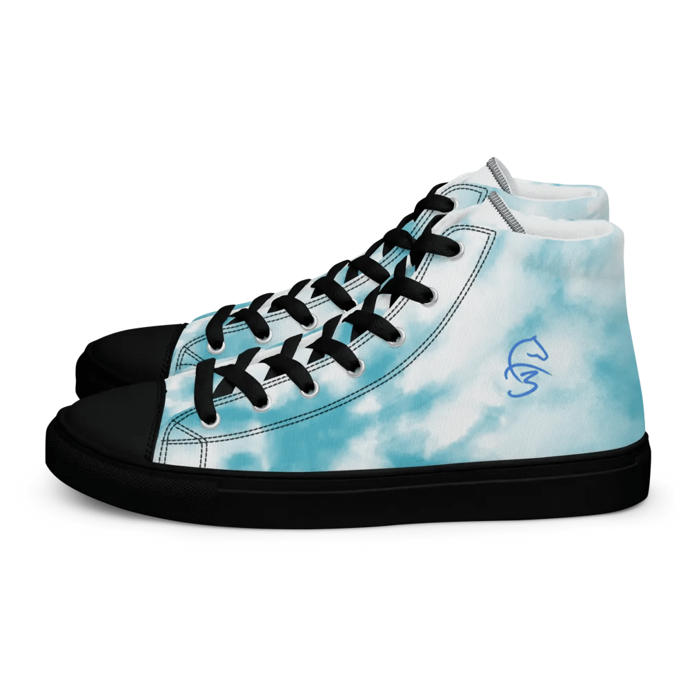 F3 Horse Logo Women's High Neck Black Canvas Shoes (Sky Blue) product image (4)