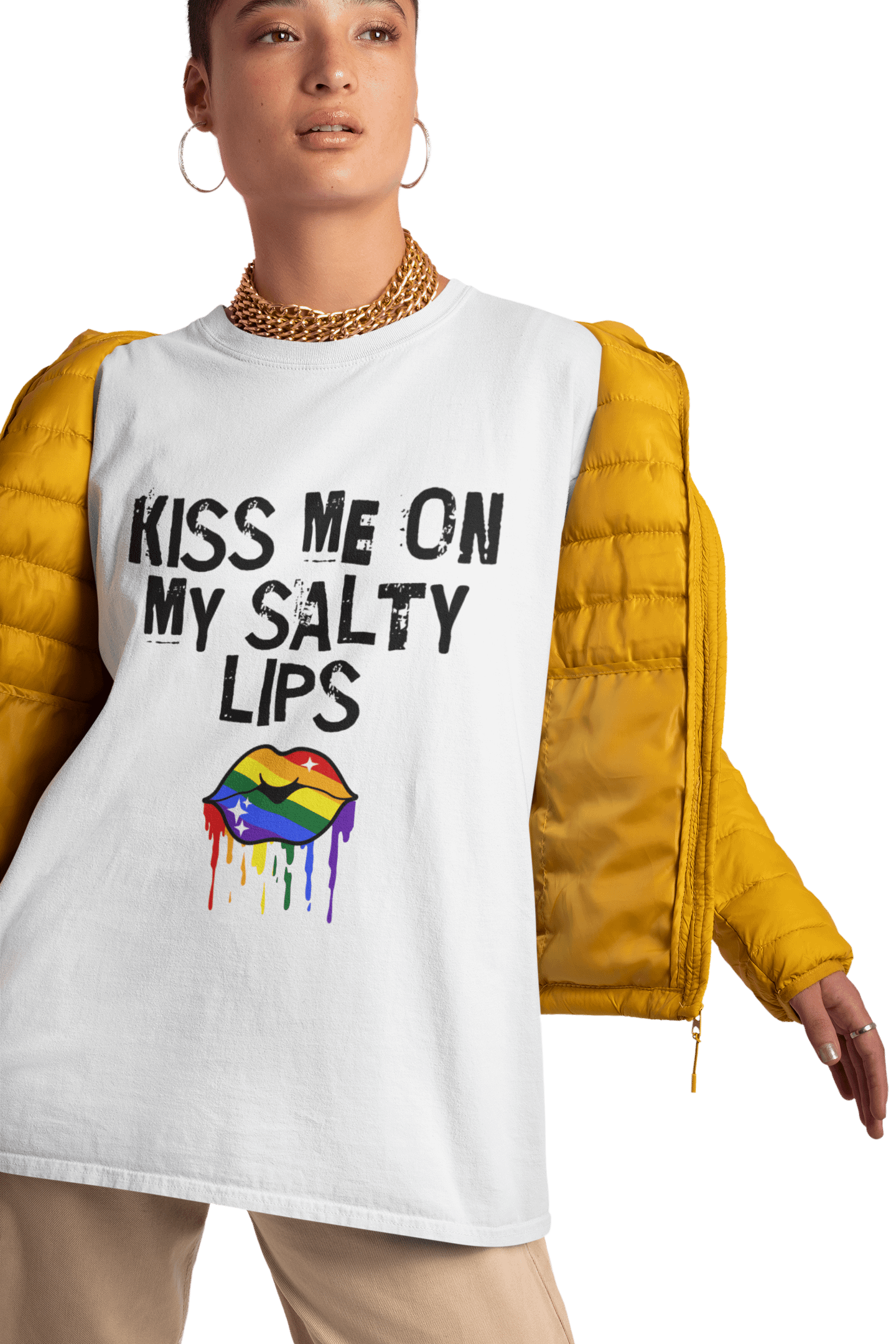 LGBTQ+ T-Shirt - Kiss Me On My Salty Lips Rainbow (White) product image (5)