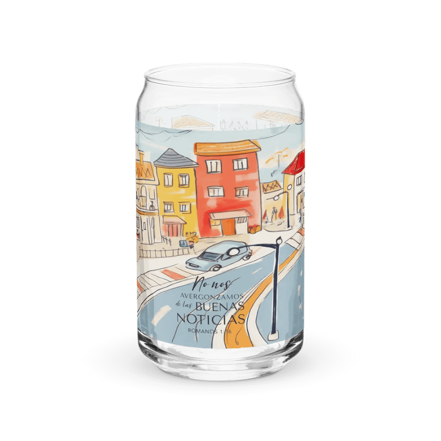 'No Nos Avergonzamos de las Buenas Noticias' Town Village Can-Shaped Glass product image (1)