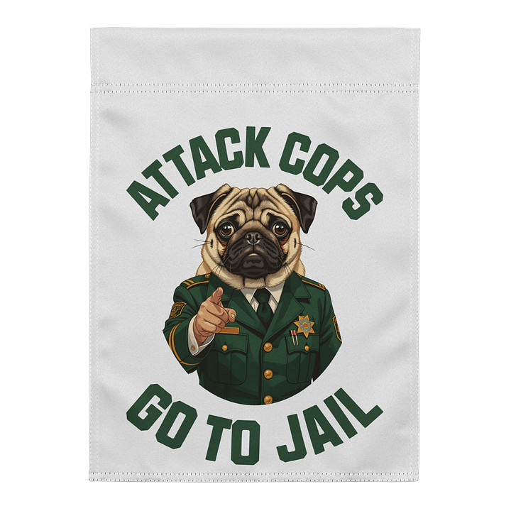 "Attack Cops Go to Jail" Garden Flag - green ink product image (1)