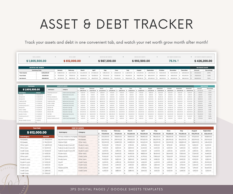 Net Worth Tracker Template, Multi-Year Dashboard Spreadsheet, Google Sheets Template, Net Worth Yearly Calculator, Investment Tracker product image (4)