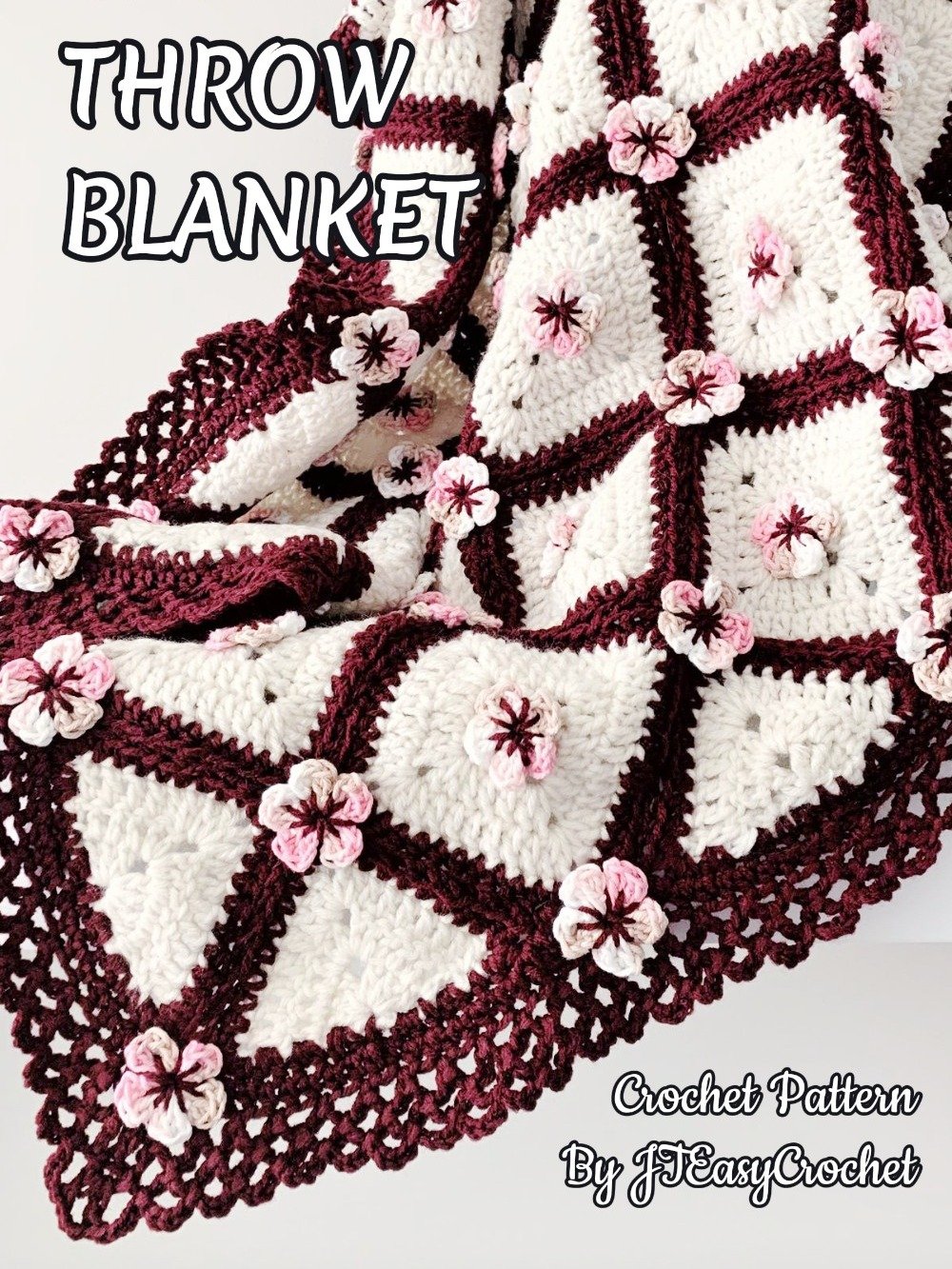 Cherry Blossom Flower Baby Blanket Crochet Pattern, Granny Square Blanket Throw product image (4)