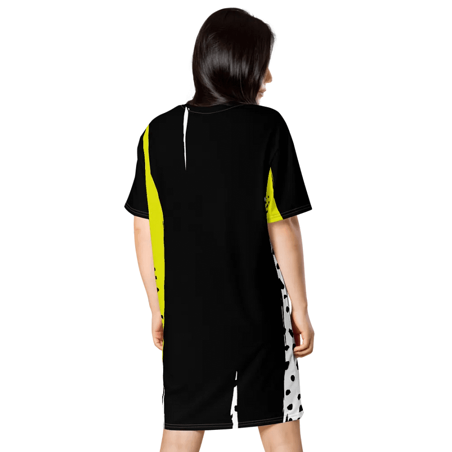 Black/Yellow Abstract Geometric All-Over Print T-Shirt Dress product image (6)