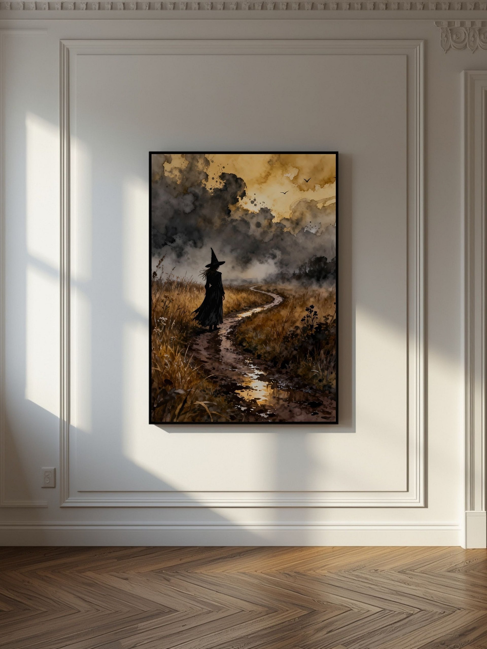 Moody Witch Watercolor Wall Art | Dark Forest Path Printable Art | Multiple Sizes | Instant Download product image (1)