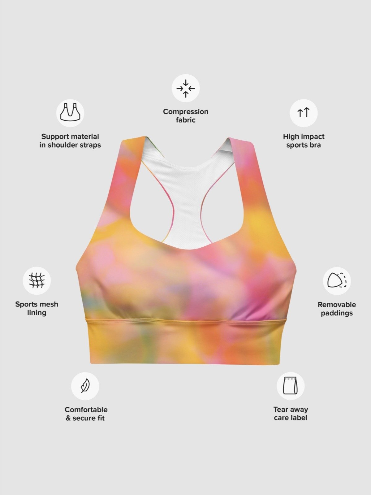 Hight-Impact Bra "Sweet Pastel Tie Dye in Orange Light Pink" product image (4)
