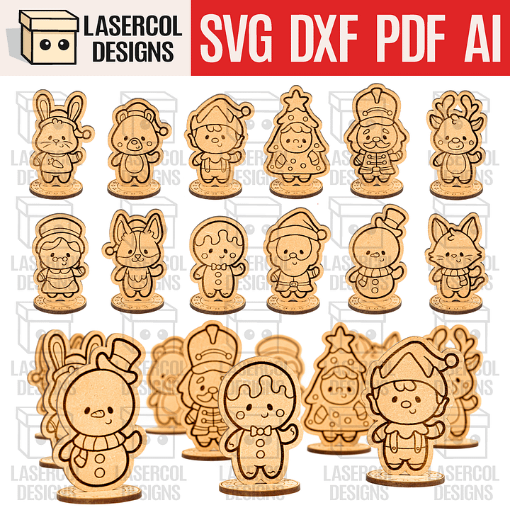 Christmas Characters with Base - Laser Cut Files product image (1)
